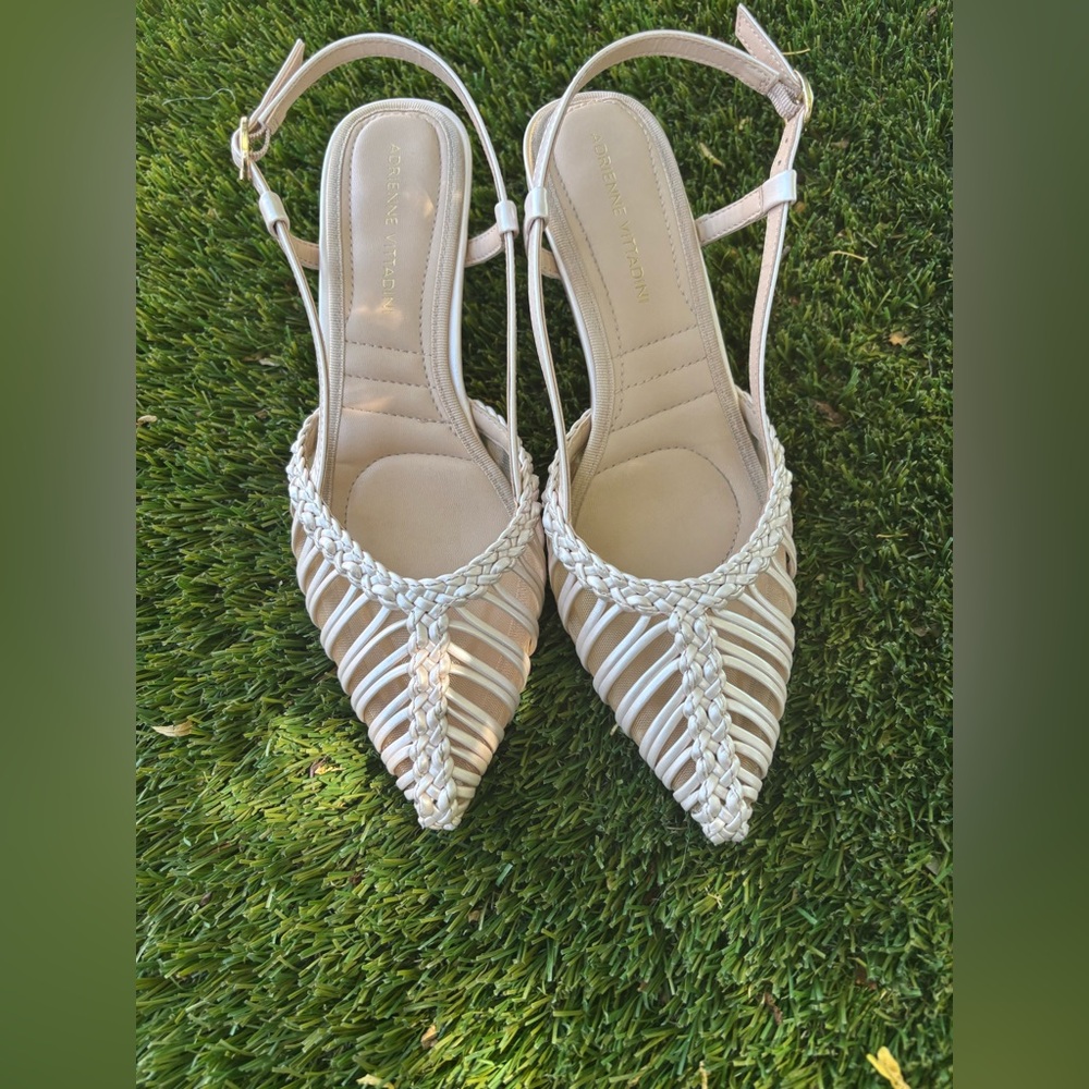 ADRIENNE VITTADINI Elegant Cream Woven Slingback Heels Size 7.5